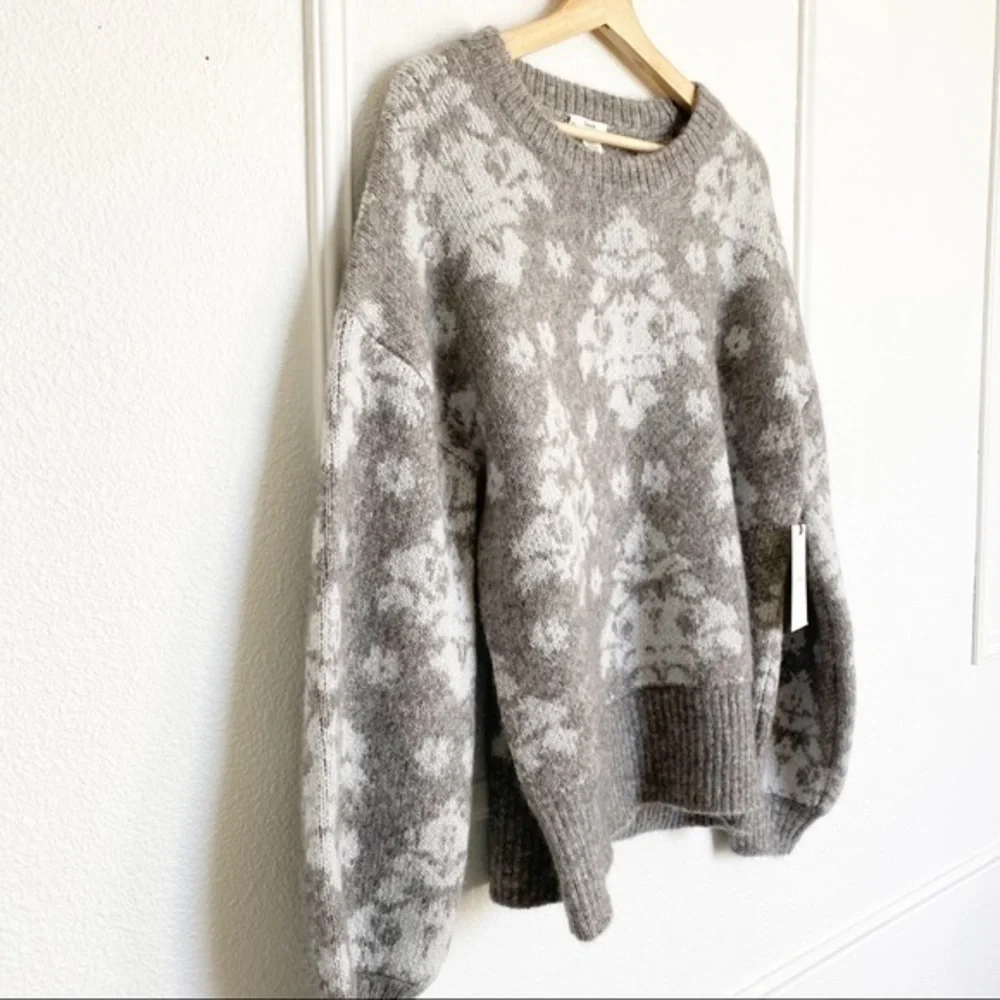 Lewit Jacquard mohair metallic and gray chunky wool mohair oversized  sweater